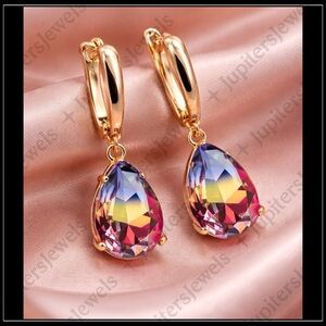 New 14k Gold Color Changing Tourmaline Pear Drop Earrings